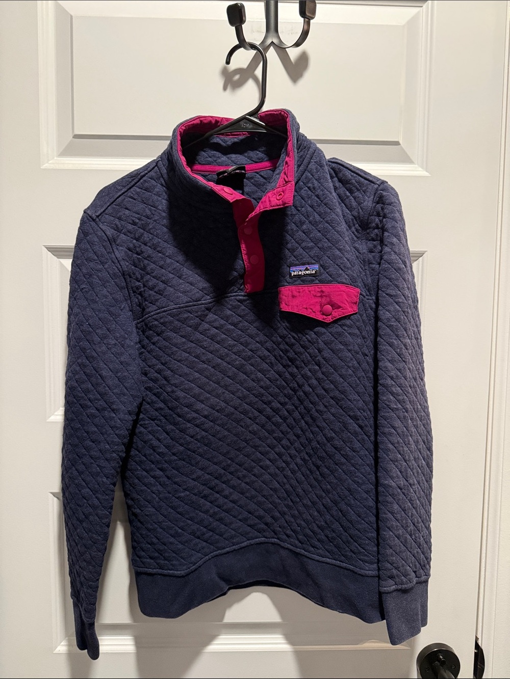 Patagonia Quilted Pullover - Navy with Pink Accents